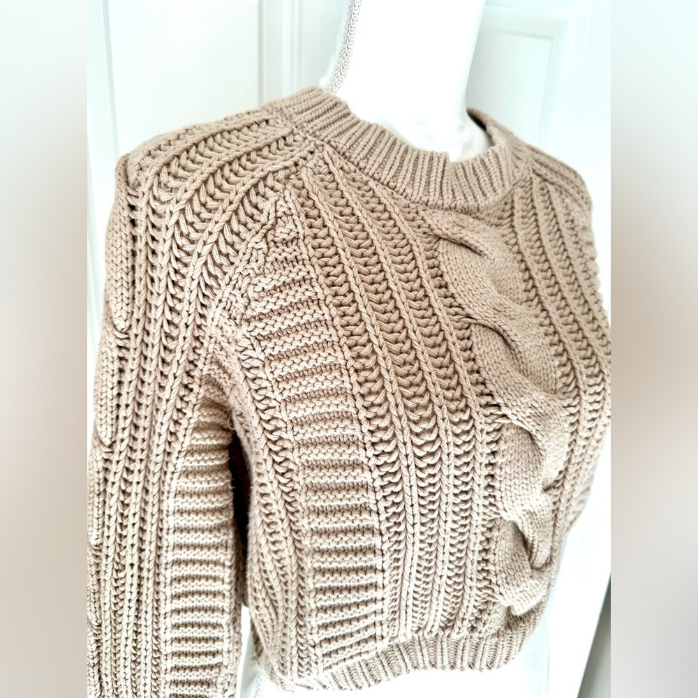 Urban Outfitters Lottie Moss Cropped Tan Cable Knit Sweater View 5